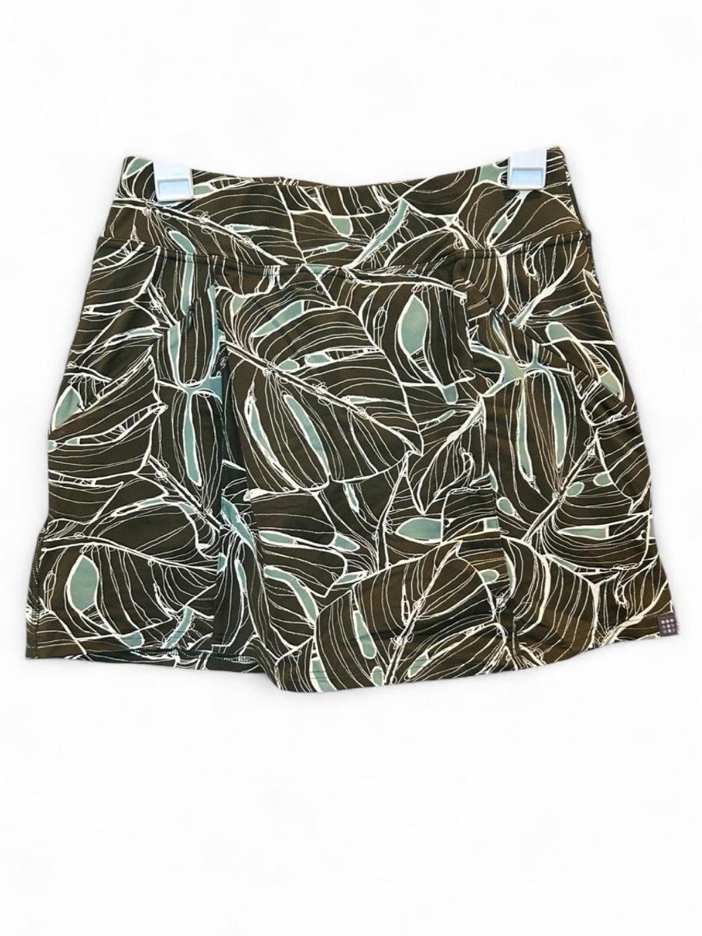 Title Nine Olive and Cream Leaf-Print Active Skort